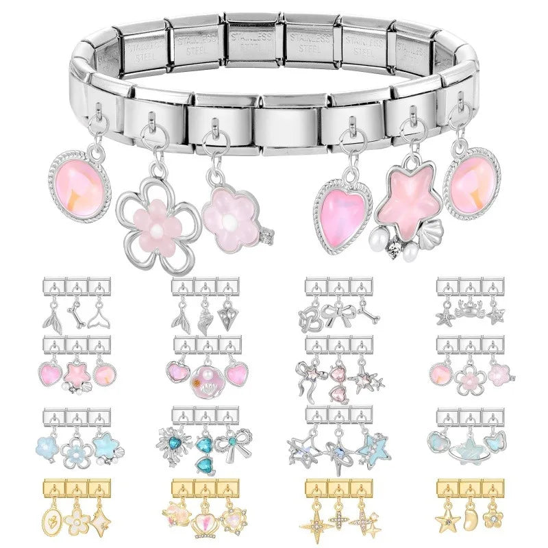 Zircon Stars & Bow Knot Italian Charm Links | 9mm DIY Jewelry Italian Charm Links Qme