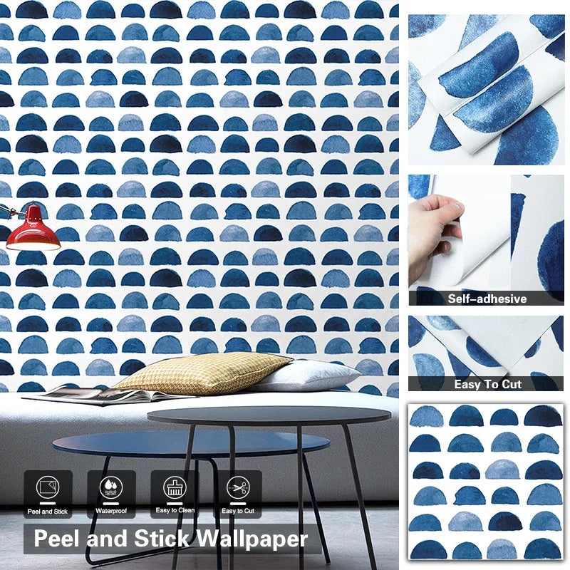Peel & Stick Wallpaper – Blue White Watercolor Scallop Peel & Stick Wallpaper Qme lby 45CMx5M