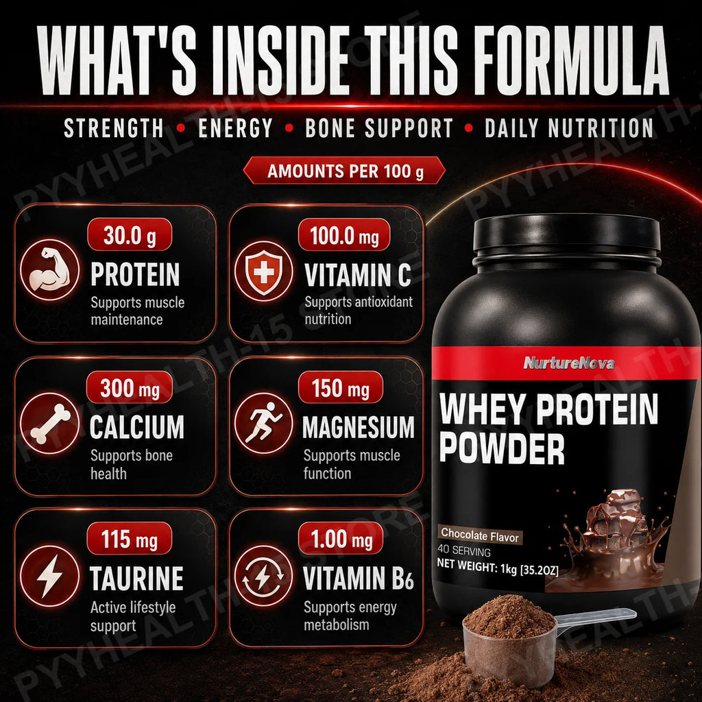 NurtureNova Chocolate Whey Protein Powder 1kg – 40 Servings Whey Protein Powder Qst