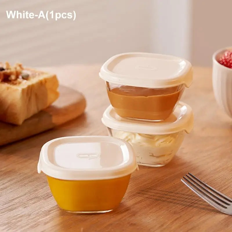 Glass Sauce Cups with Lids – Leak-Proof Seasoning Dip Dishes Sauce Dipping Dish Qme 120ML White