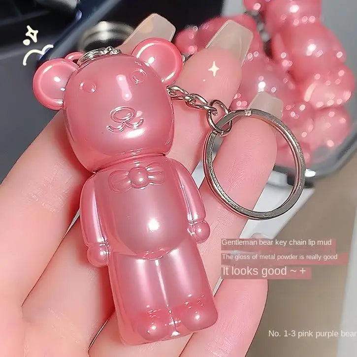 Bear Lip Mud Matte Velvet Glaze Lipstick Keychain Pendant Matte Lip Glaze Qme