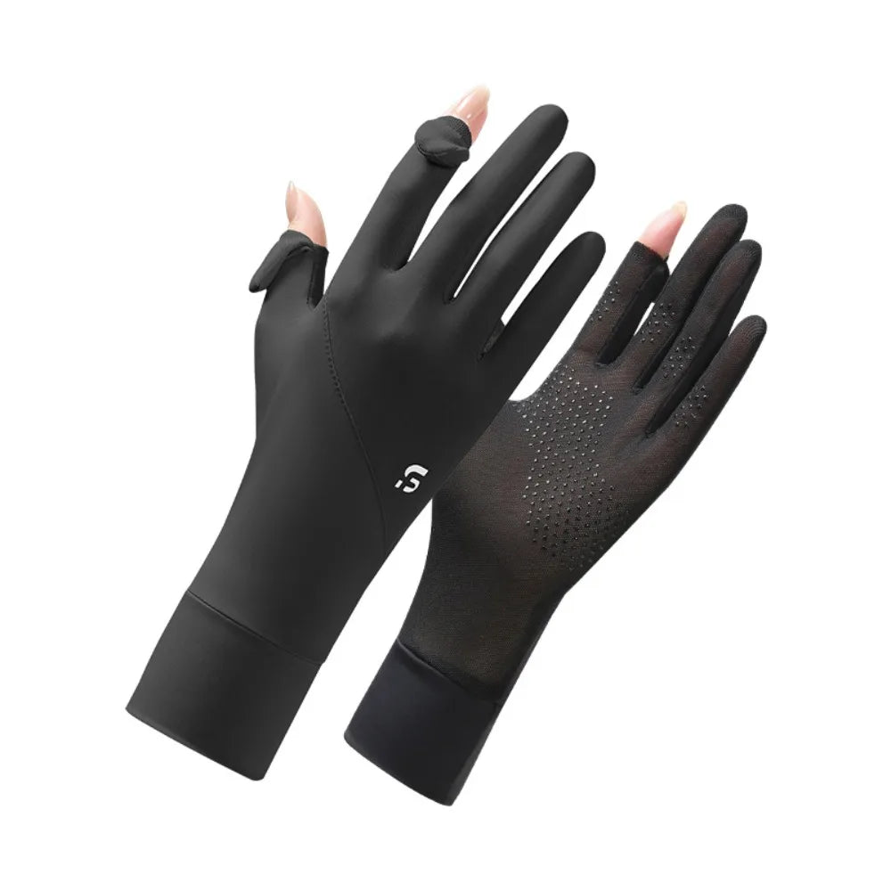 Ice Silk Sun Protection Gloves – Touchscreen Fingerless UV Block Sun Protection Gloves Qme Black