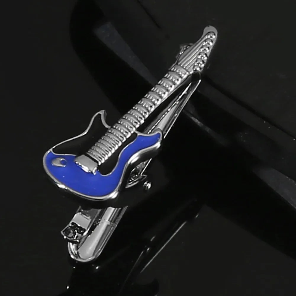 Guitar Tie Clip – Punk Music Metal Tie Bar for Men Tie Clip Qme Blue