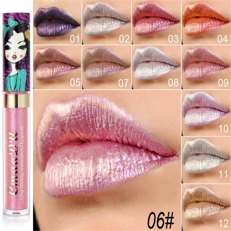 Gold Flash Shimmer Liquid Lipstick | Diamond Glitter Lip Gloss Shimmer Liquid Lipstick Qme
