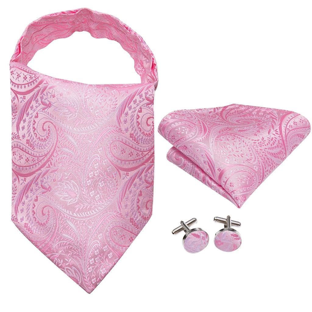 Hi-Tie Men's Ascot Cravat Pocket Square & Cufflinks Set Ascot Cravat Set Qme