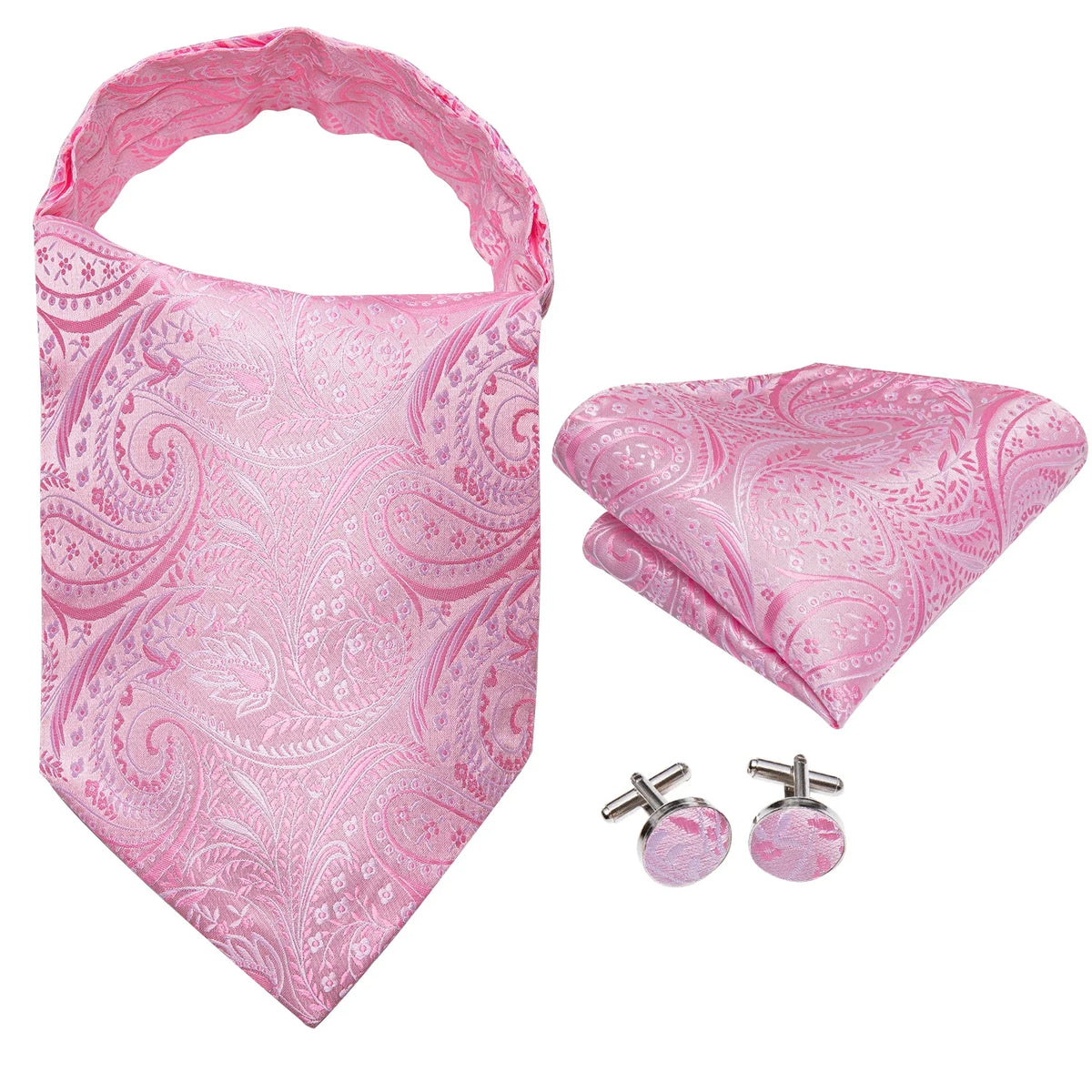 Hi-Tie Men's Ascot Cravat Pocket Square & Cufflinks Set Ascot Cravat Set Qme