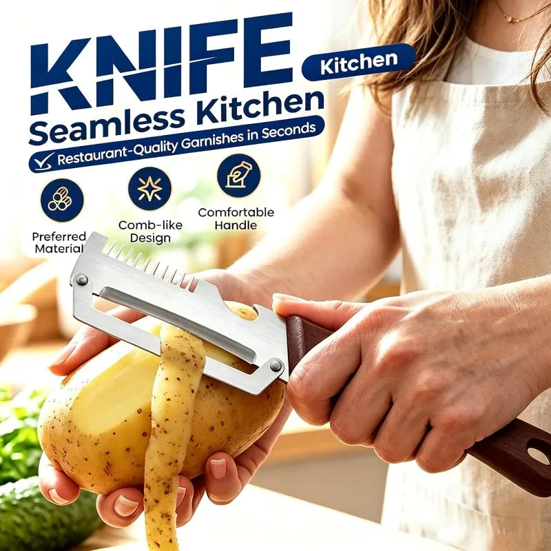 3-in-1 Stainless Steel Peeler with Wooden Handle | Qme Kitchen Peeler Tool Qme