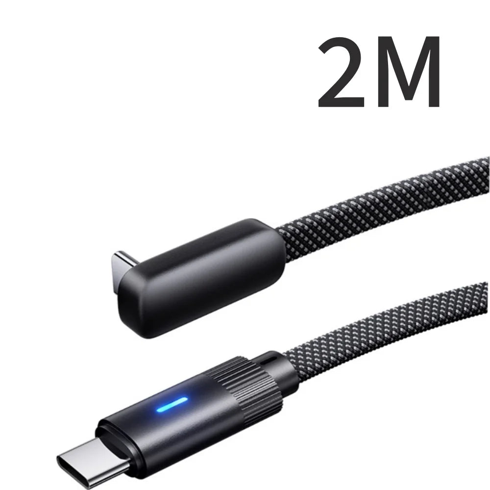 100W USB-C Fast Charging Cable 90° Elbow Braided 6A PD USB-C Charging Cable Qme Black 2M