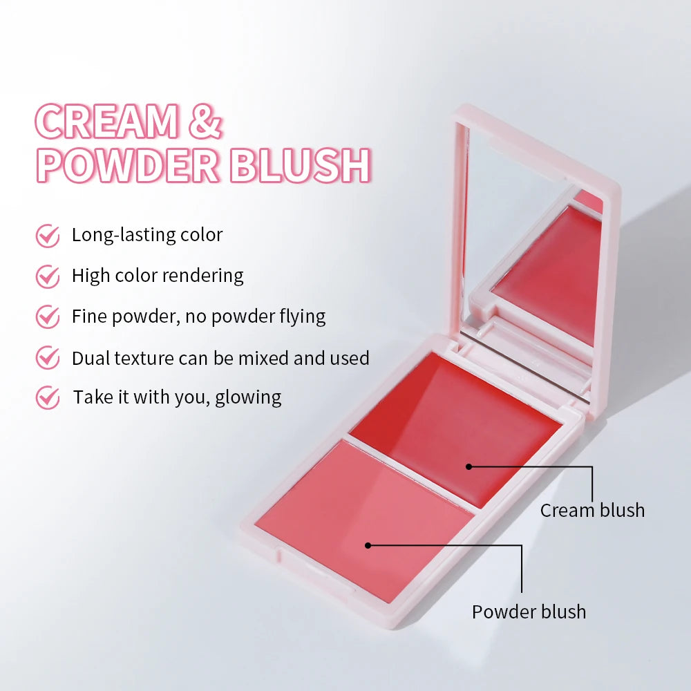 2-in-1 Cream & Powder Blush Palette – 5 Shades, Long-Lasting Cream Powder Blush Qst