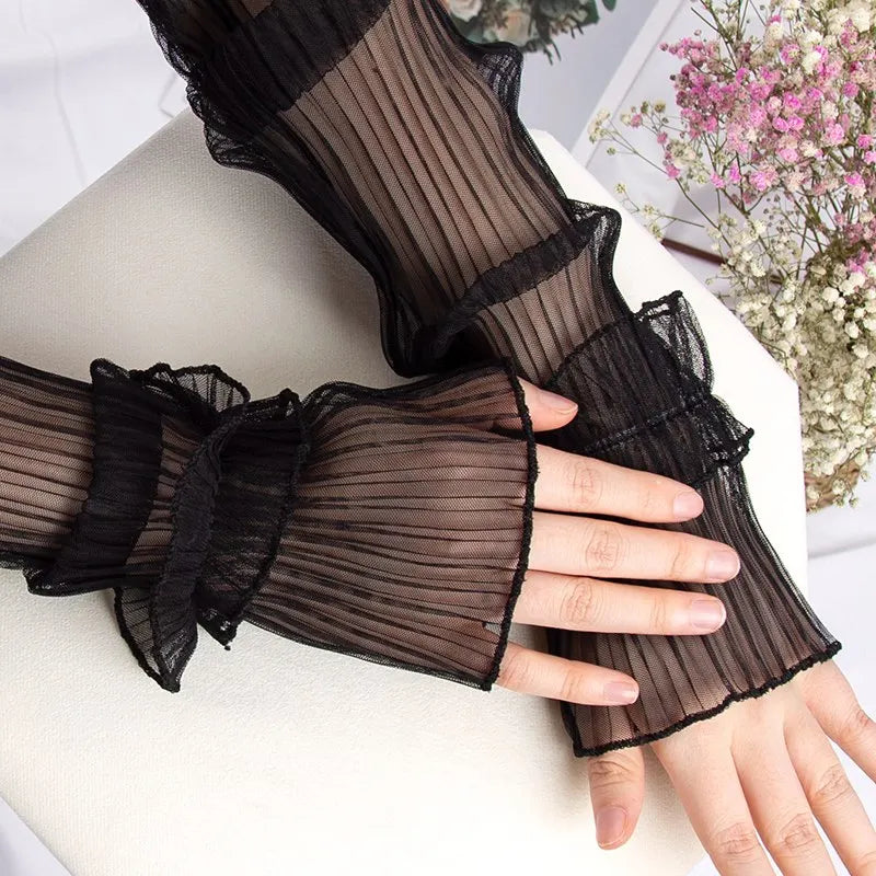 Women's Long Sun-Protective Fingerless Arm Sleeve Gloves Fingerless Arm Sleeves Qme