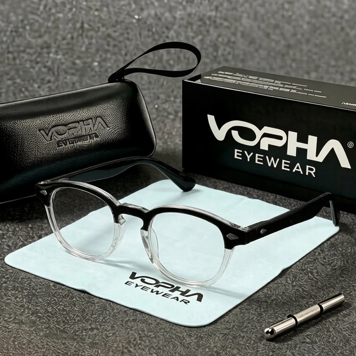 VOPHA L21 Retro Round Blue Light Blocking Glasses for Men Blue Light Glasses Qst 300 Black clear
