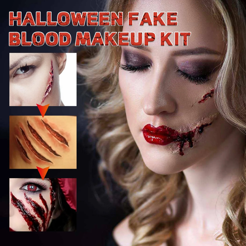 Halloween Fake Blood Makeup SFX Kit – Washable Spray & Cream SFX Costume Makeup Qme