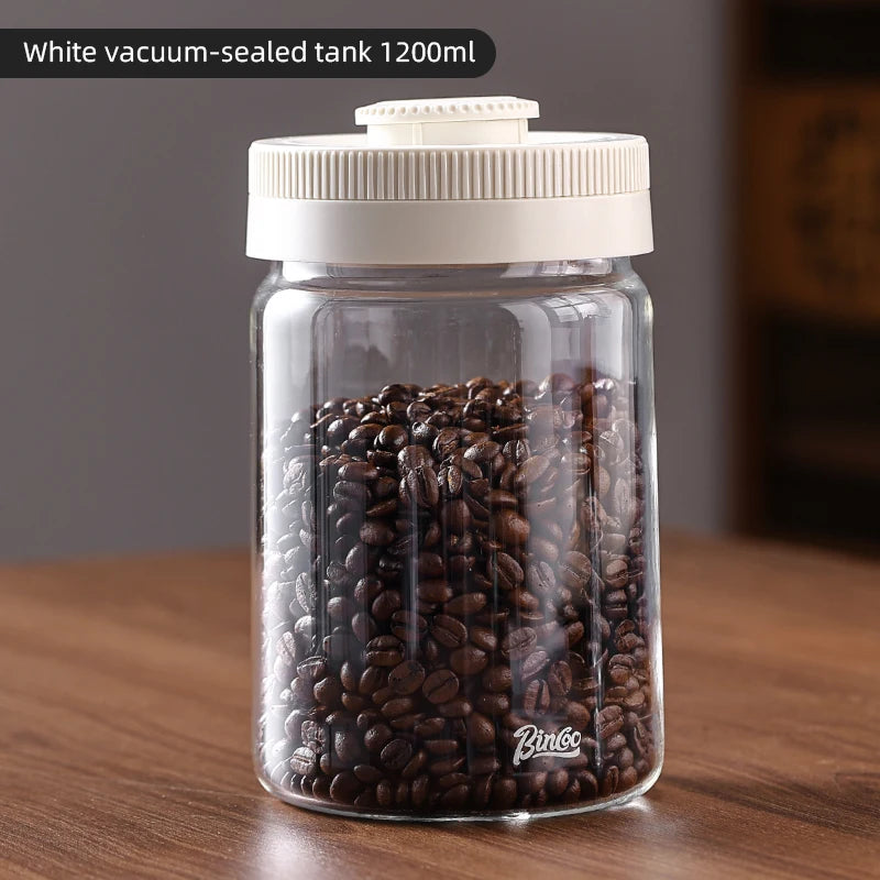 Bincoo Vacuum Sealed Glass Coffee Bean Storage Container Coffee Storage Container Qst 1200ml White