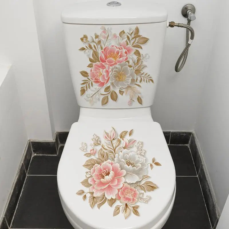 Patterned Bathroom Toilet Stickers – Self-Adhesive PVC Decor Bathroom Wall Sticker Qme