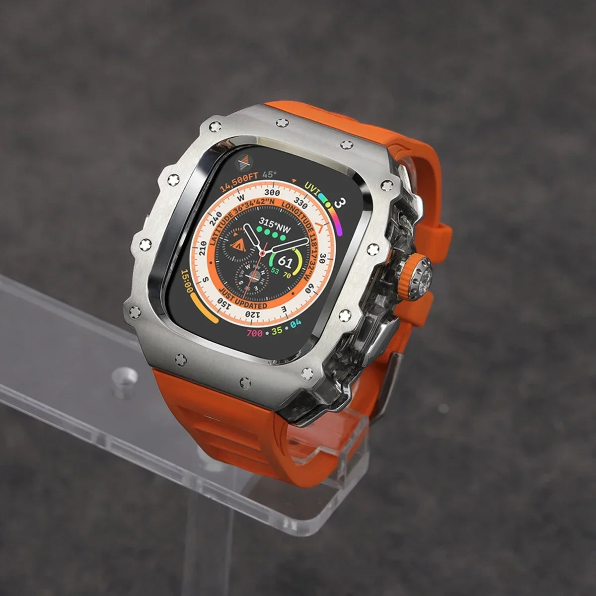 Stainless Steel Mod Kit for Apple Watch Ultra 2 & Series 9/8/7 Watch Modification Kit Qme Orange-BTr 44mm-Series 6 5 4 SE
