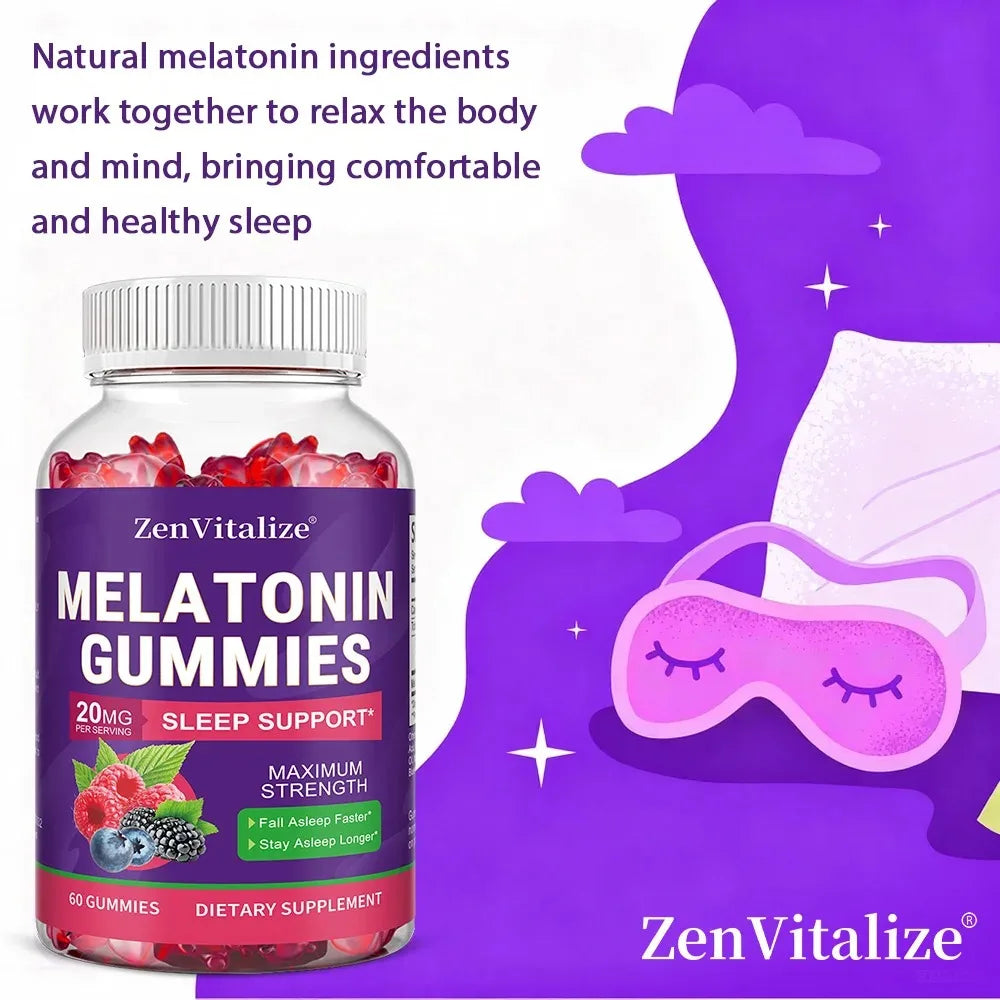 ZENVITALIZE Melatonin Gummies – Adult Sleep Support 60ct Melatonin Supplement Qst
