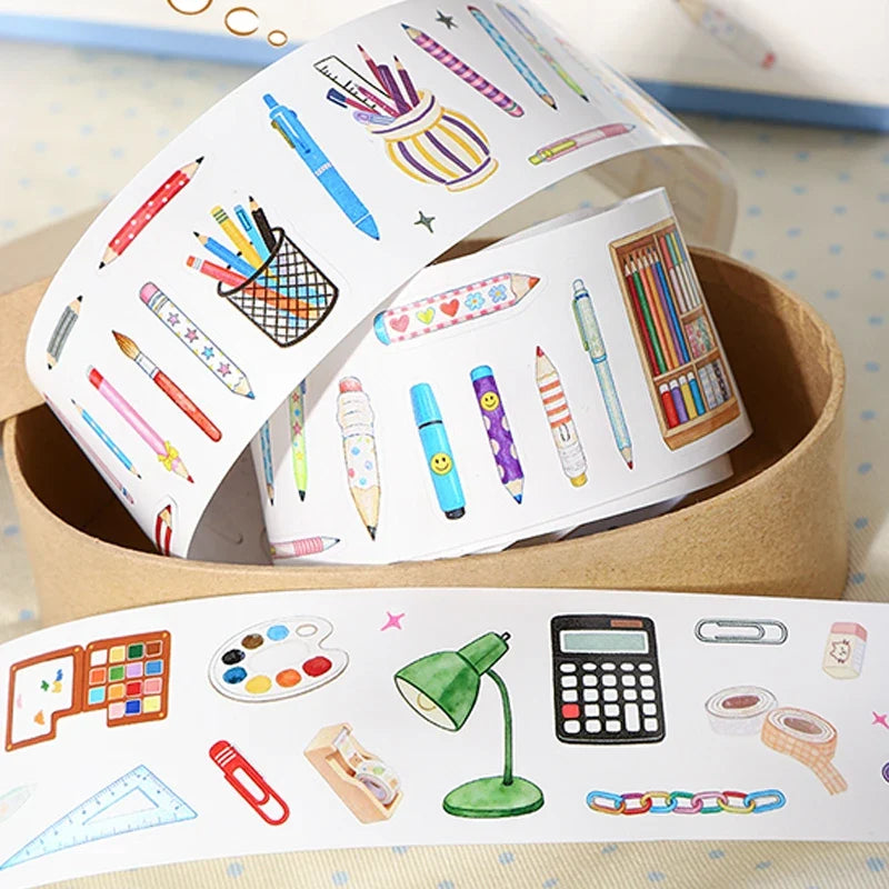 Watercolor Cartoon Washi Tape – Multi-Pattern Campus Stationery Decorative Washi Tape Qme