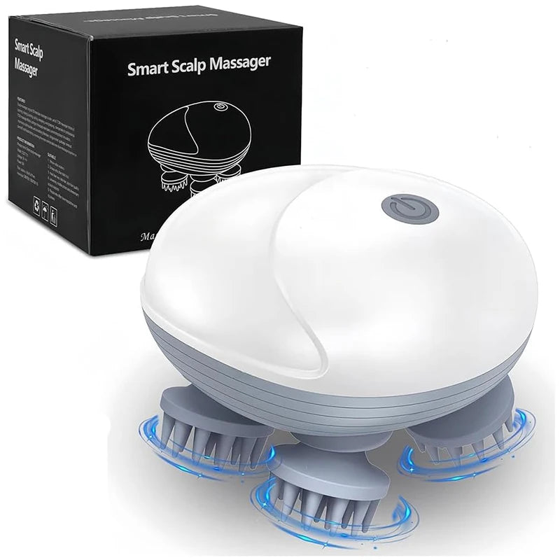 Waterproof Electric Scalp Massager – 4 Heads, 5 Modes Electric Head Massager Qst White