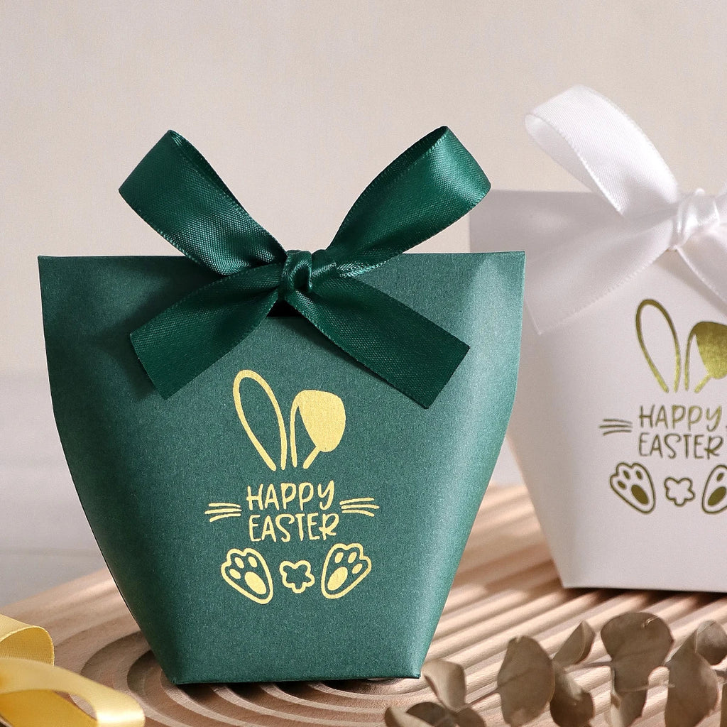Happy Easter Mini Gift Boxes – Bunny Paw Print Green & Gold Easter Gift Boxes Qme