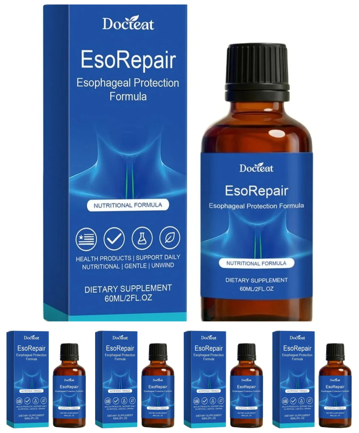 Docteat Gut Support Liquid | Vitamin C, Aloe Vera, Licorice 60ml Digestive Supplement Qst 5 Bottles 300 ml