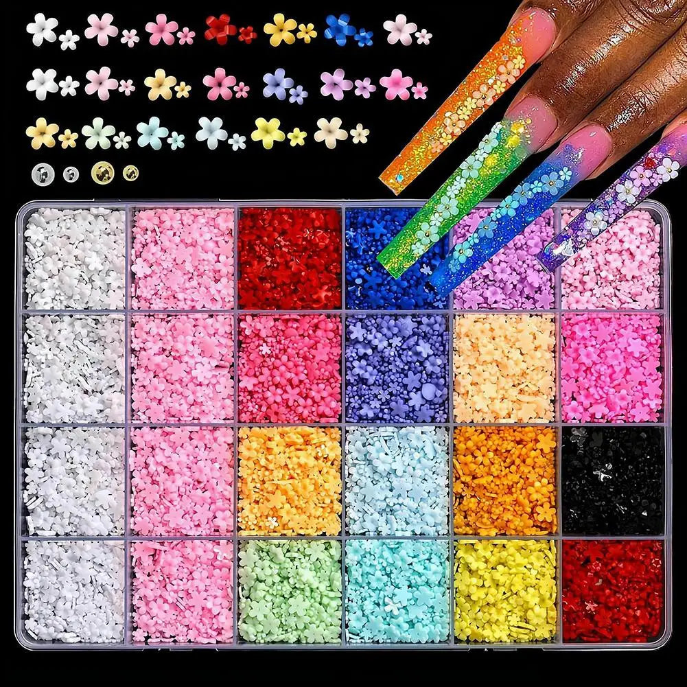 3D Acrylic Flower Nail Charms – Colorful Floral Caviar Beads Nail Art Charms Qme