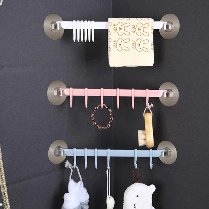 6-Row Suction Cup Corner Hook Rack – Kitchen & Bathroom Suction Cup Hook Rack Qme