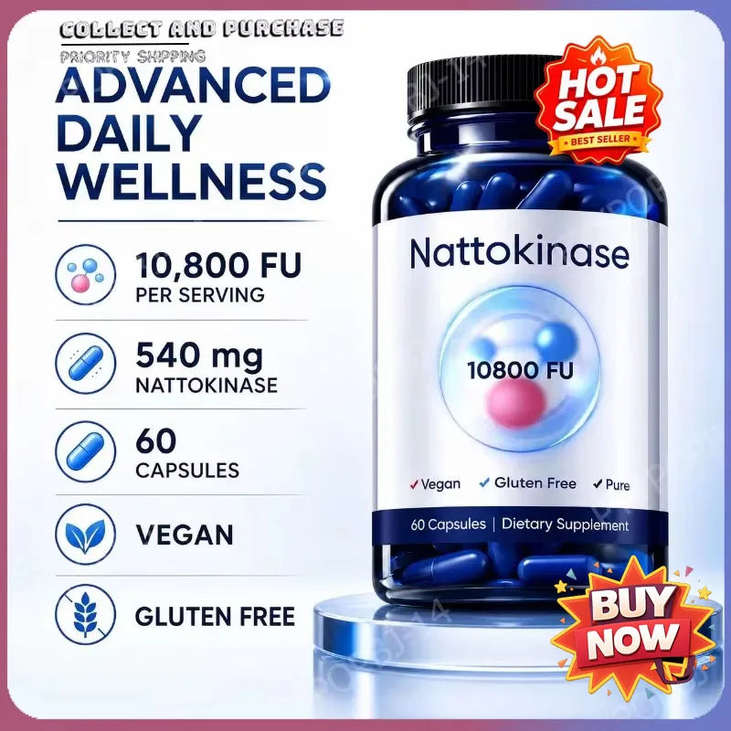 Organic Nattokinase 10800 FU Capsules – Vegan Heart Support 60ct Dietary Supplement Qst