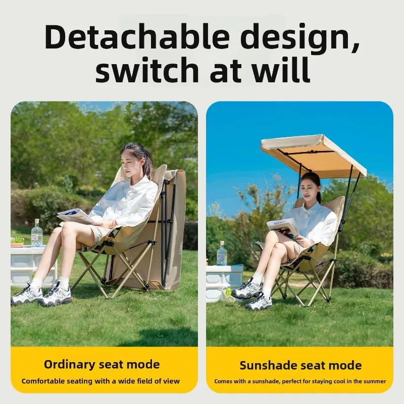 Folding Moon Chair with Umbrella Canopy – Portable High-Back Folding Camping Chair Qst