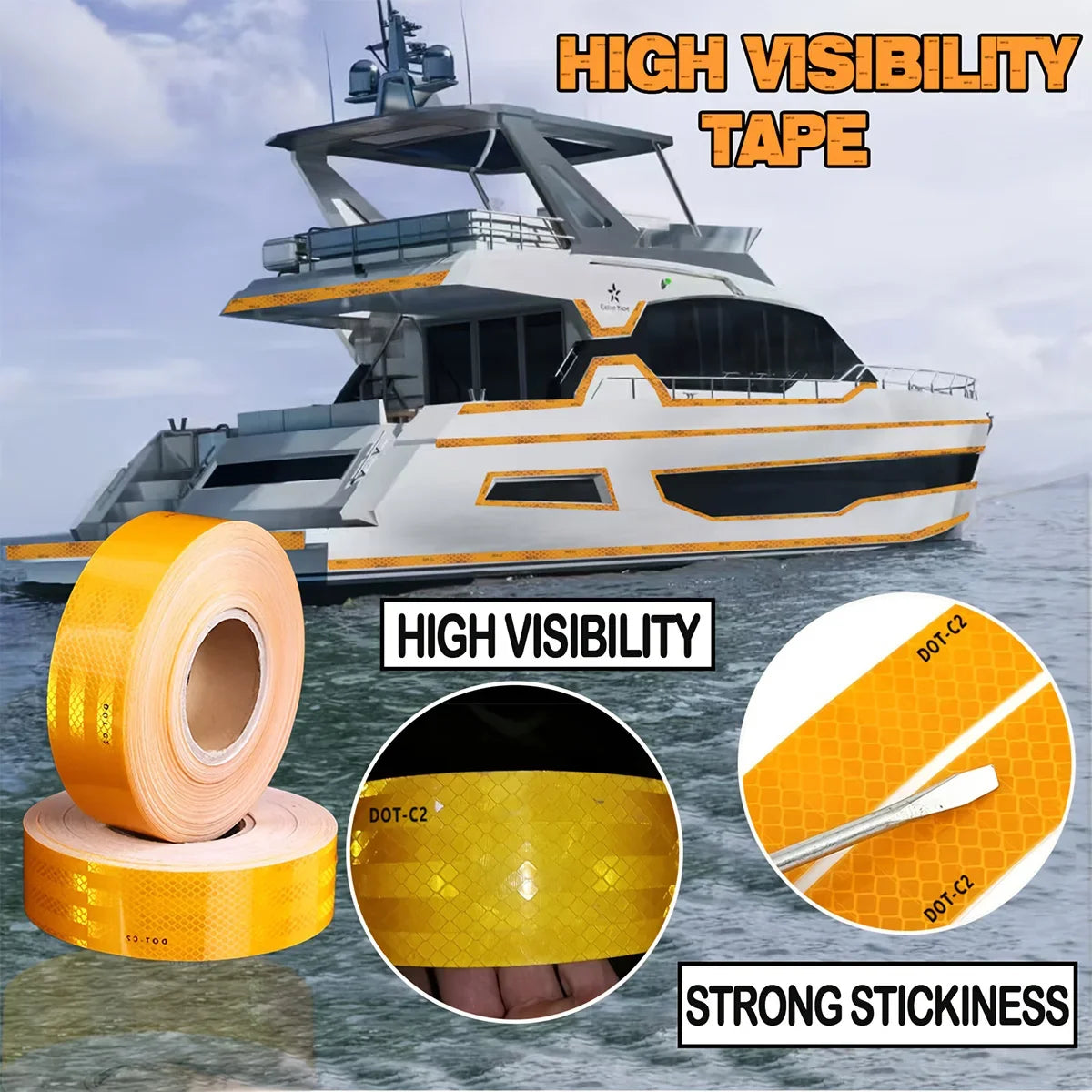 Yellow DOT-C2 Reflective Safety Tape – Cars, Trucks & Trailers Reflective Safety Tape Qme