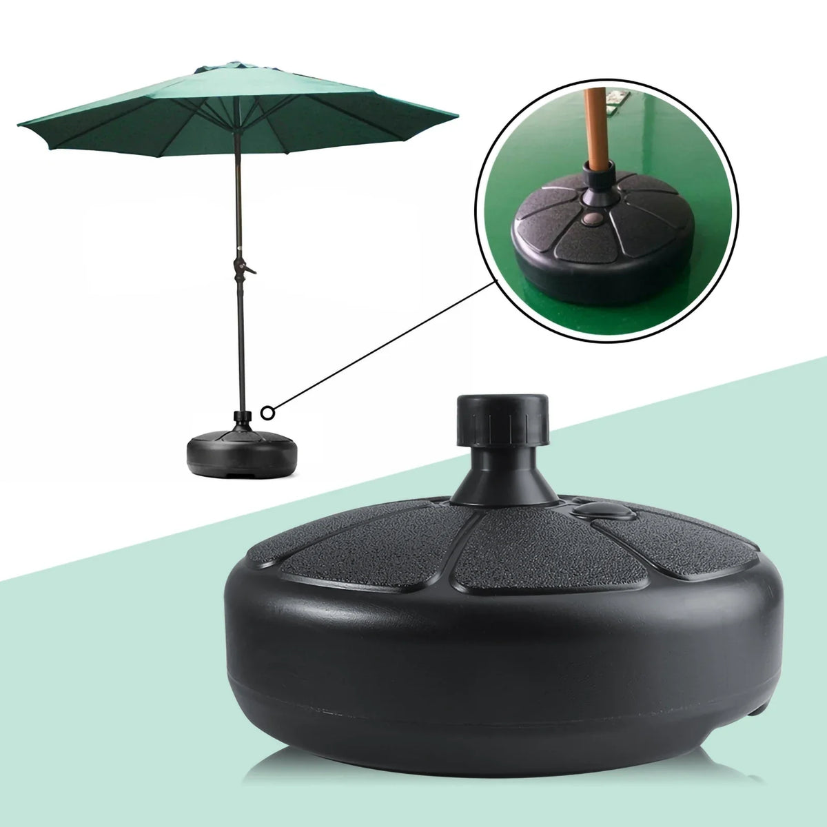 Fillable Patio Umbrella Base Stand – Round Plastic, Water or Sand Umbrella Base Stand Qme