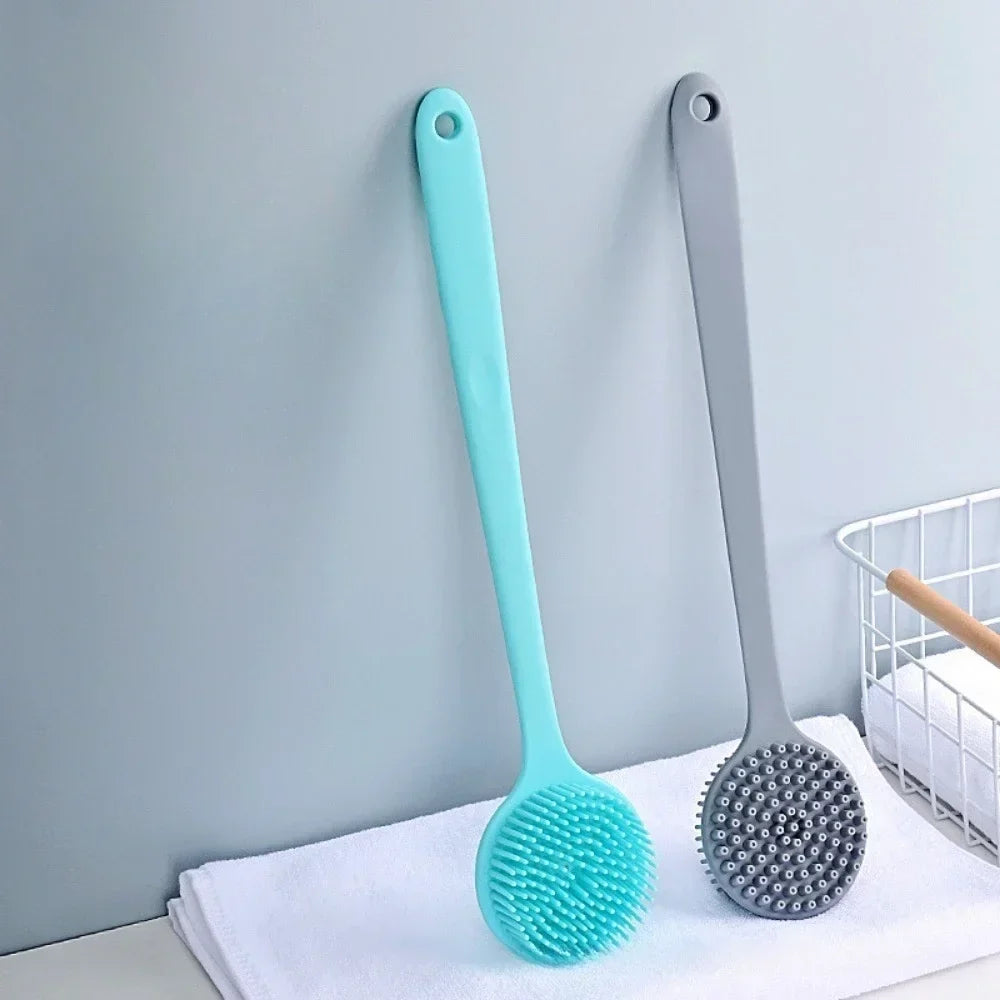 Double-Sided Silicone Back Scrubber Long Handle Bath Brush Silicone Bath Brush Qme
