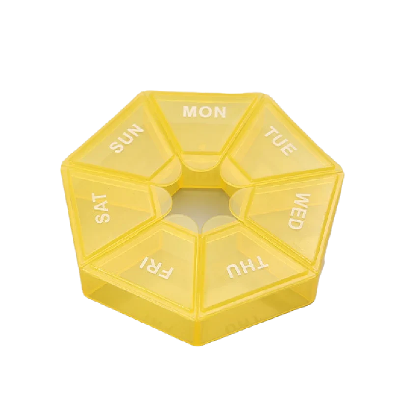7-Day Pill Organizer – Portable Weekly Tablet & Vitamin Case Pill Organizer Qme Yellow