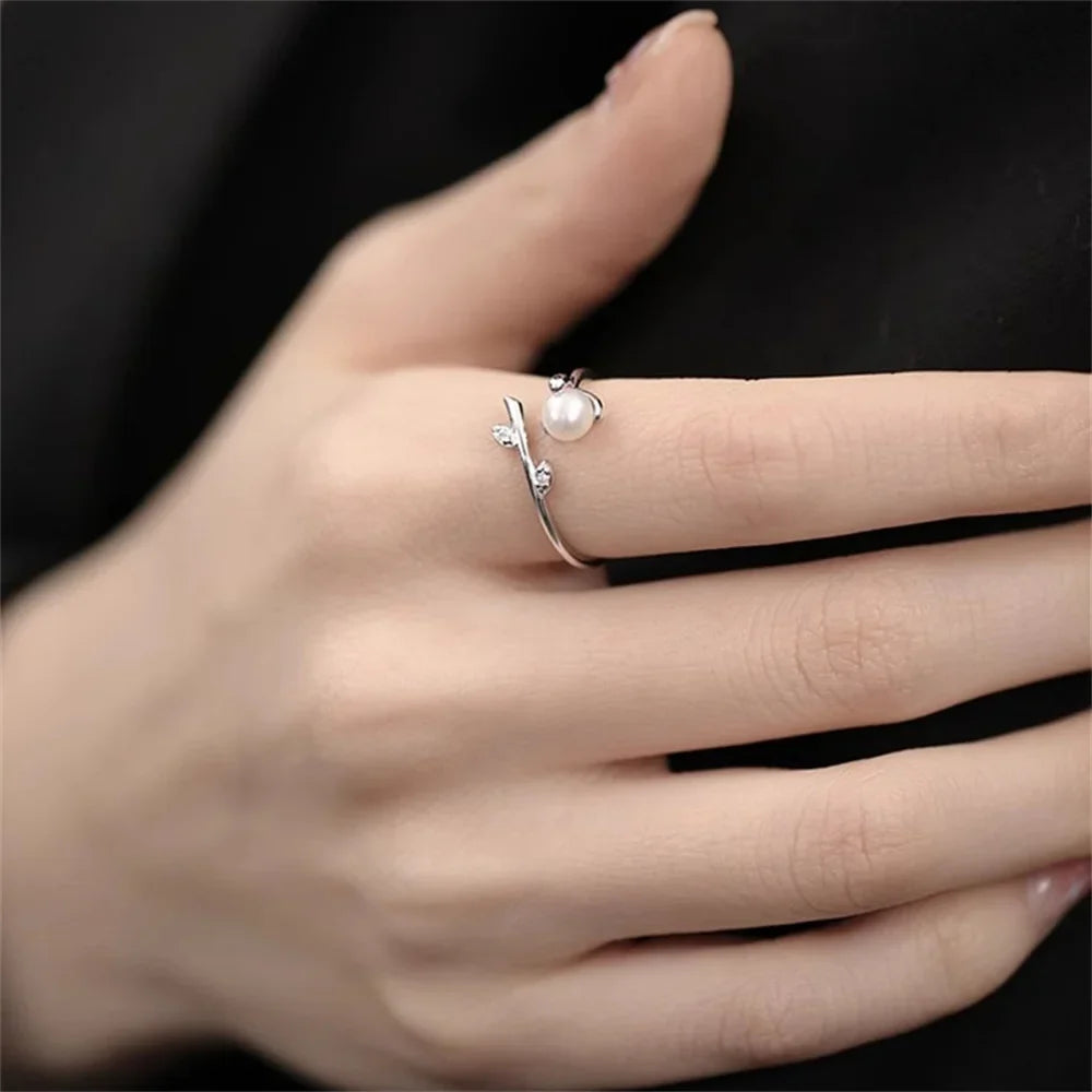 Imitation Pearl Sprouting Open Ring – Women's Casual Jewelry Fashion Ring Qme