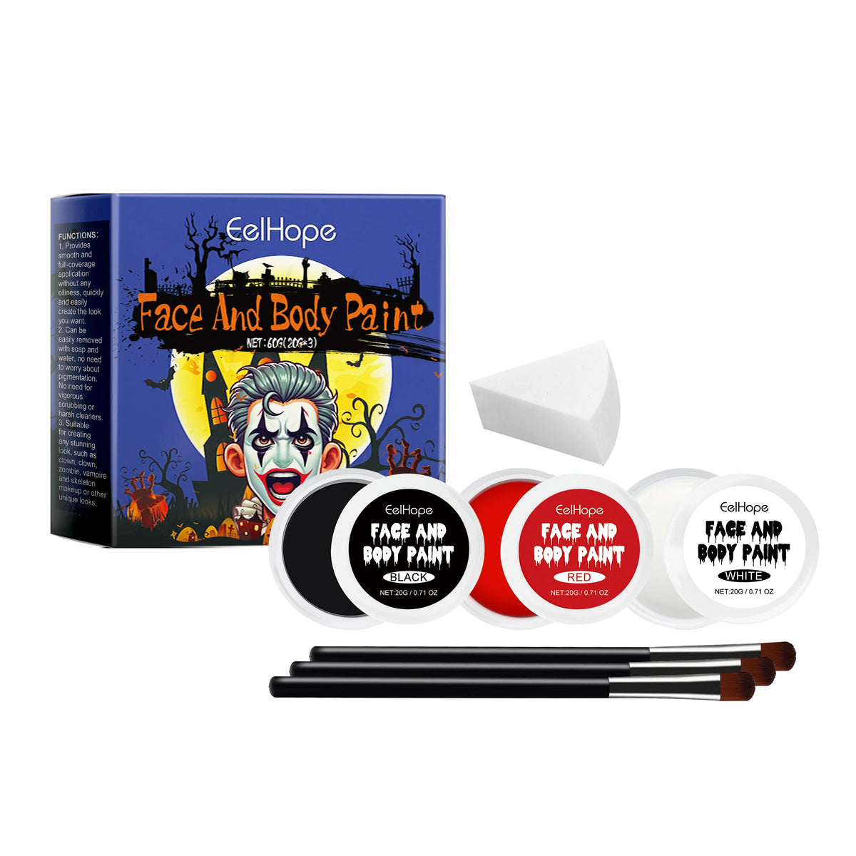 Face & Body Paint Kit – Waterproof Halloween Cosplay Makeup Body Paint Kit Qst 1set