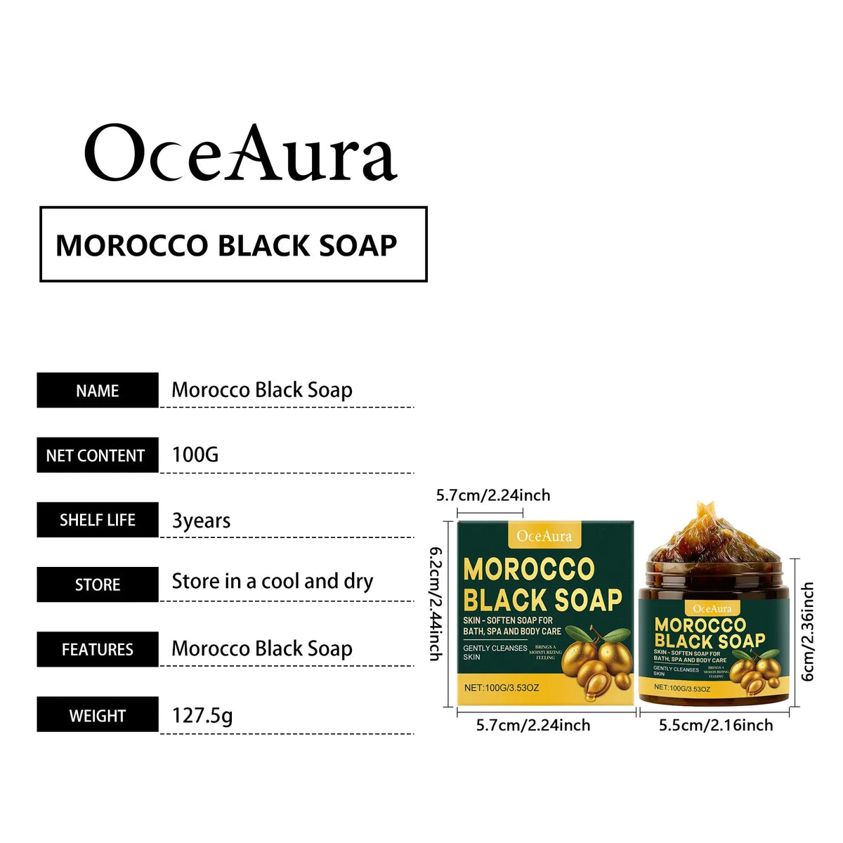 Oceaura Morocco Black Soap – Moisturizing Gentle Body Cleanser Moroccan Black Soap Qme