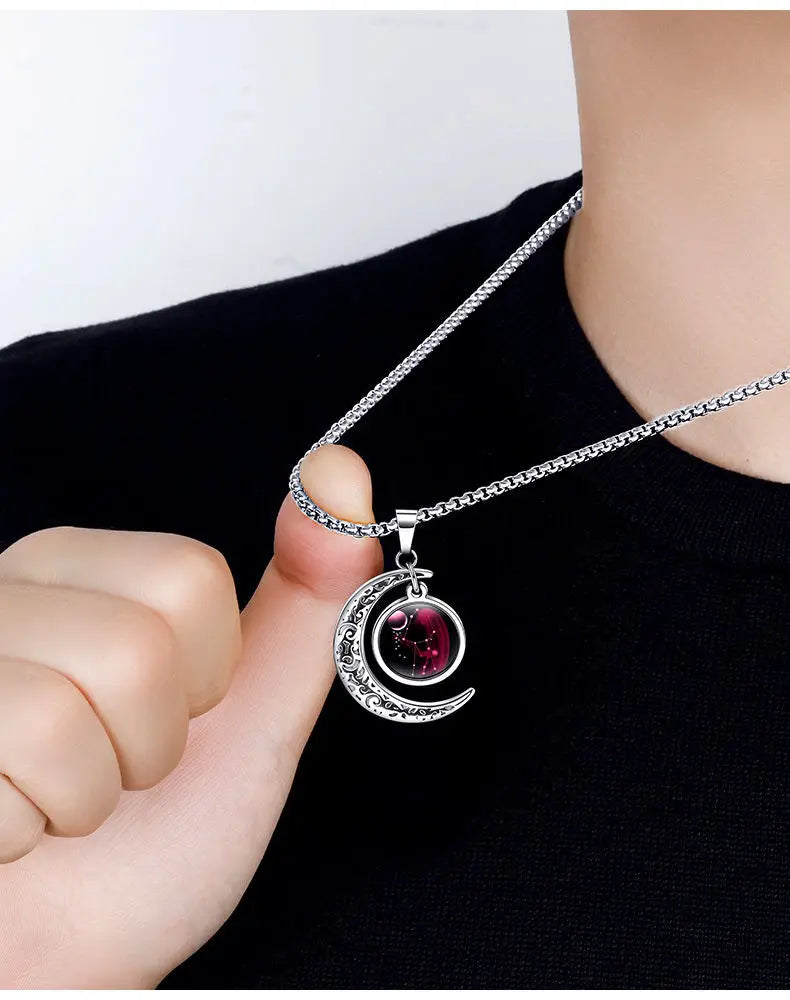 Zodiac Constellation Luminous Crescent Moon Necklace Zodiac Pendant Necklace Qme