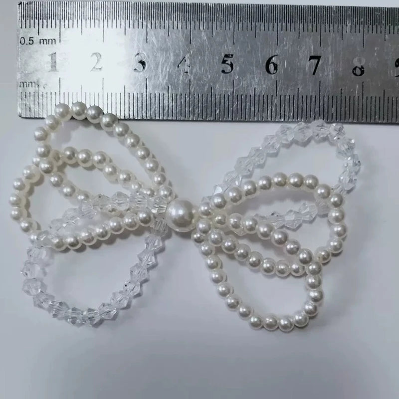 Vintage Crystal Pearl Double-Layer Bow DIY Accessory Bow Embellishment Qst A1