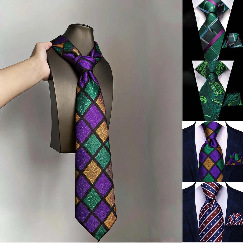 Men's Colorful Classic Necktie & Pocket Square Set | Wedding Necktie & Pocket Square Set Qme