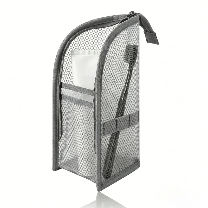 Standing Mesh Toiletry Bag – Waterproof EVA Travel Organizer Travel Toiletry Bag Qst grey