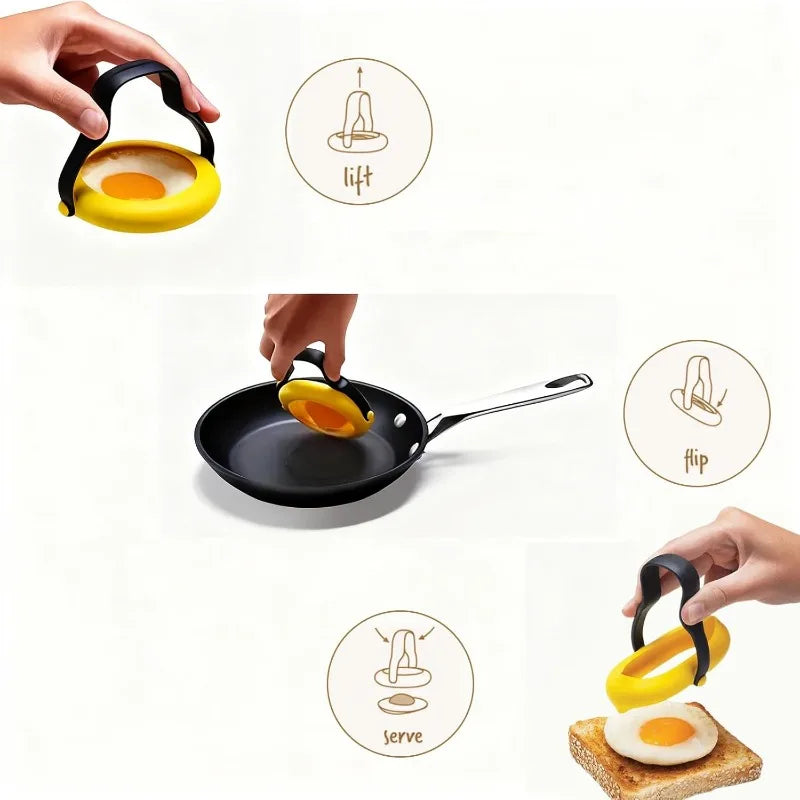 Silicone Egg Ring 3-in-1 Non-Stick Mold with Flip Handle | Qme Egg Ring Mold Qme