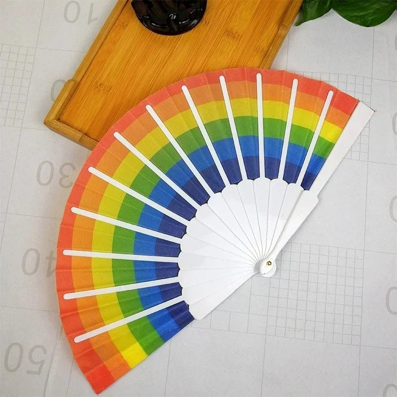 Foldable Oriental Rainbow Silk Hand Fan – Pocket Fan Foldable Hand Fan Qme