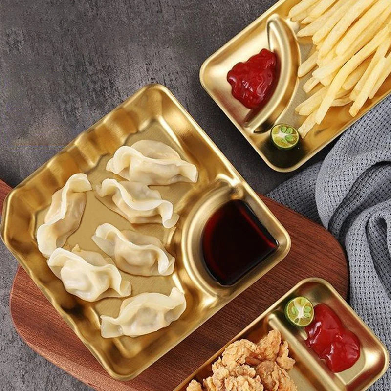 Stainless Steel Divided Snack Plate – Retro Shell Shape Divided Snack Plate Qst