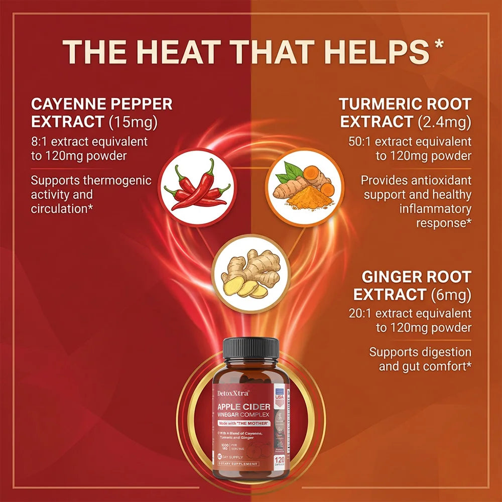Apple Cider Vinegar Capsules with Probiotics, Turmeric & Ginger Wellness Supplement Qst