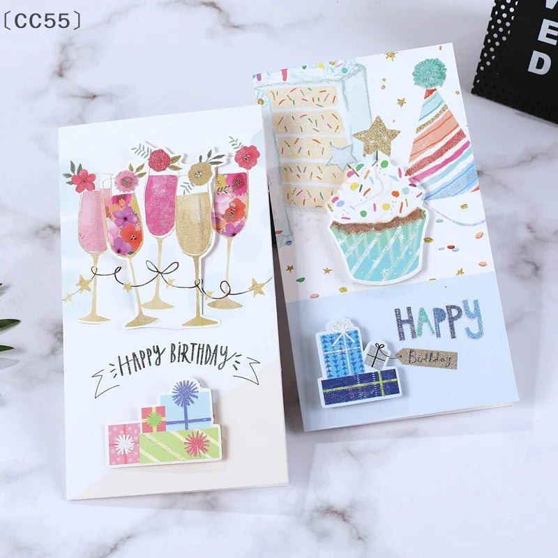8pcs 3D Birthday & Christmas Greeting Cards with Envelopes 3D Greeting Cards Qst
