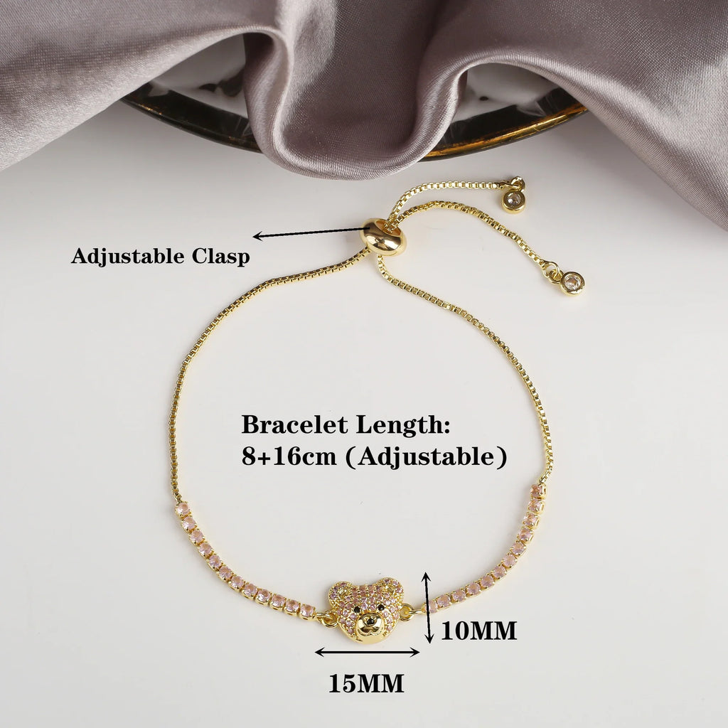 Cute Zirconia Bear Bracelet | Crystal Animal Charm Chain Charm Bracelet Qme