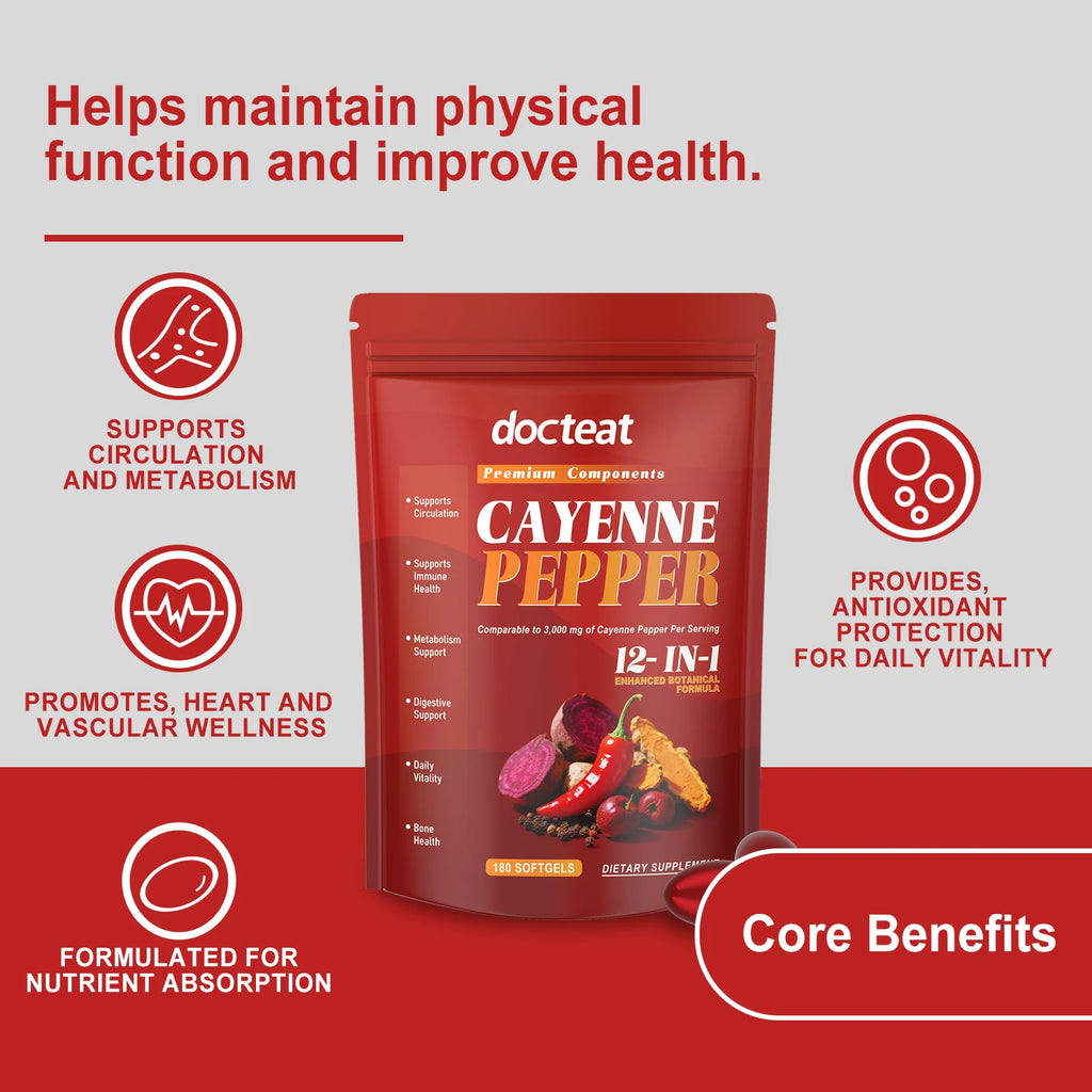 Cayenne Pepper Softgels – Cardiovascular & Energy Support 180ct Herbal Supplement Qst