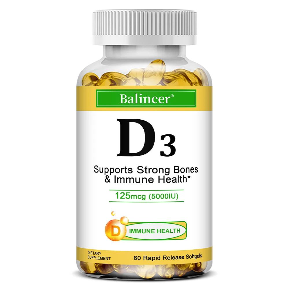 Vitamin D3 5000 IU – Gluten Free Non-GMO Bone & Immune Support Vitamin D Supplement Qst 60 count-1 bottle
