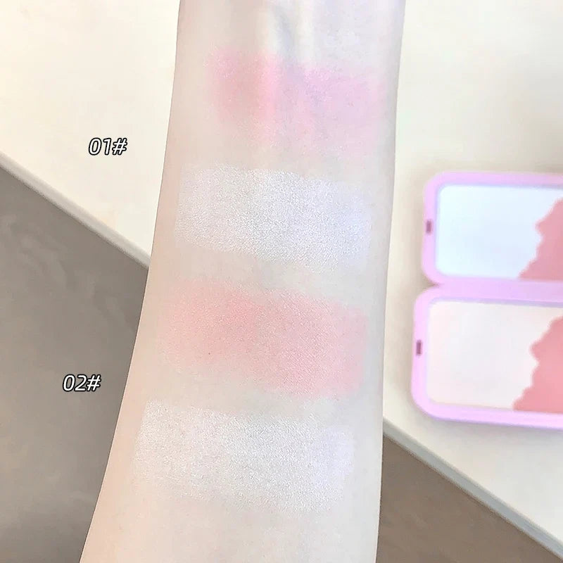 Gege Bear 2-in-1 Highlighter & Blush Powder Puff Compact Highlighter Blush Compact Qme