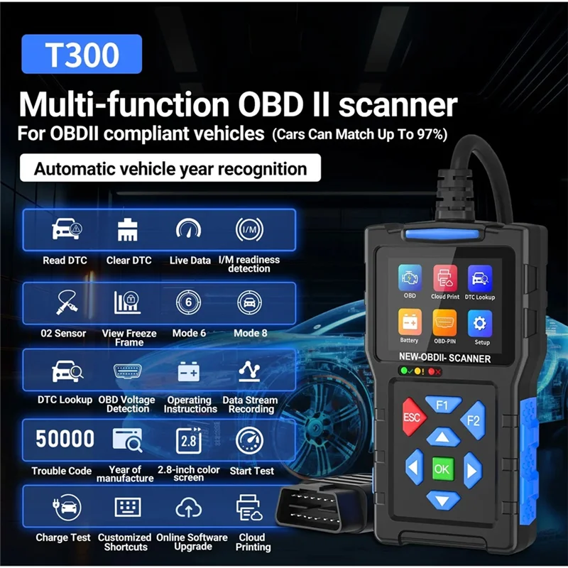 T300 OBD2 Scanner – Automotive Diagnostic Tool Mode 6 & 8 OBD2 Diagnostic Scanner Qme