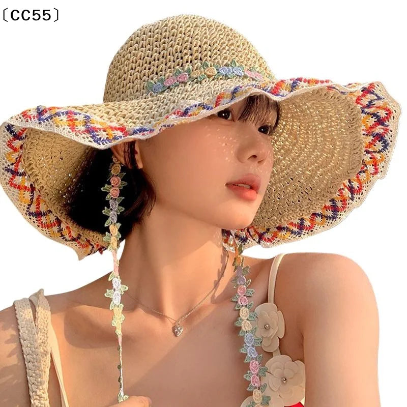 Women's Wide-Brim Raffia Straw Sun Hat – Beach & Outdoor Straw Sun Hat Qst